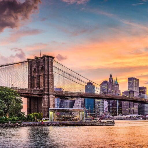 NYC LSAT Tutor logo: the Brooklyn Bridge at sunset with the lower Manhattan skyline