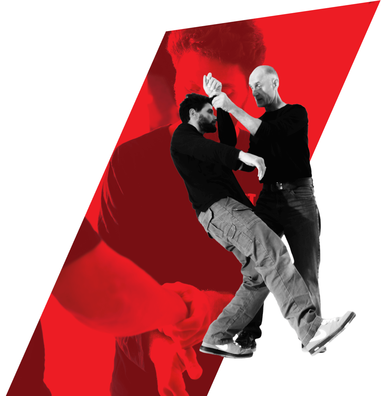 Two men in a combat training stance during MI6 Academy training
