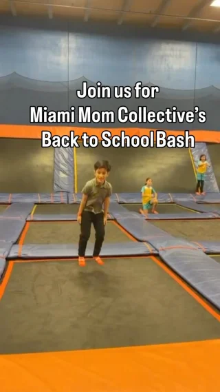 Instagram video: child jumping at an indoor trampoline park, invitation to the Back to School Bash