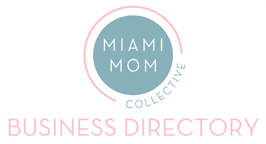 Miami Mom Collective Business Directory logo lockup — teal circle wordmark with pink Business Directory text