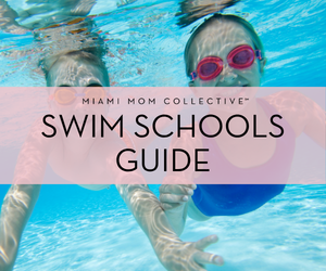 Miami Mom Collective Swim Schools Guide banner — children swimming underwater