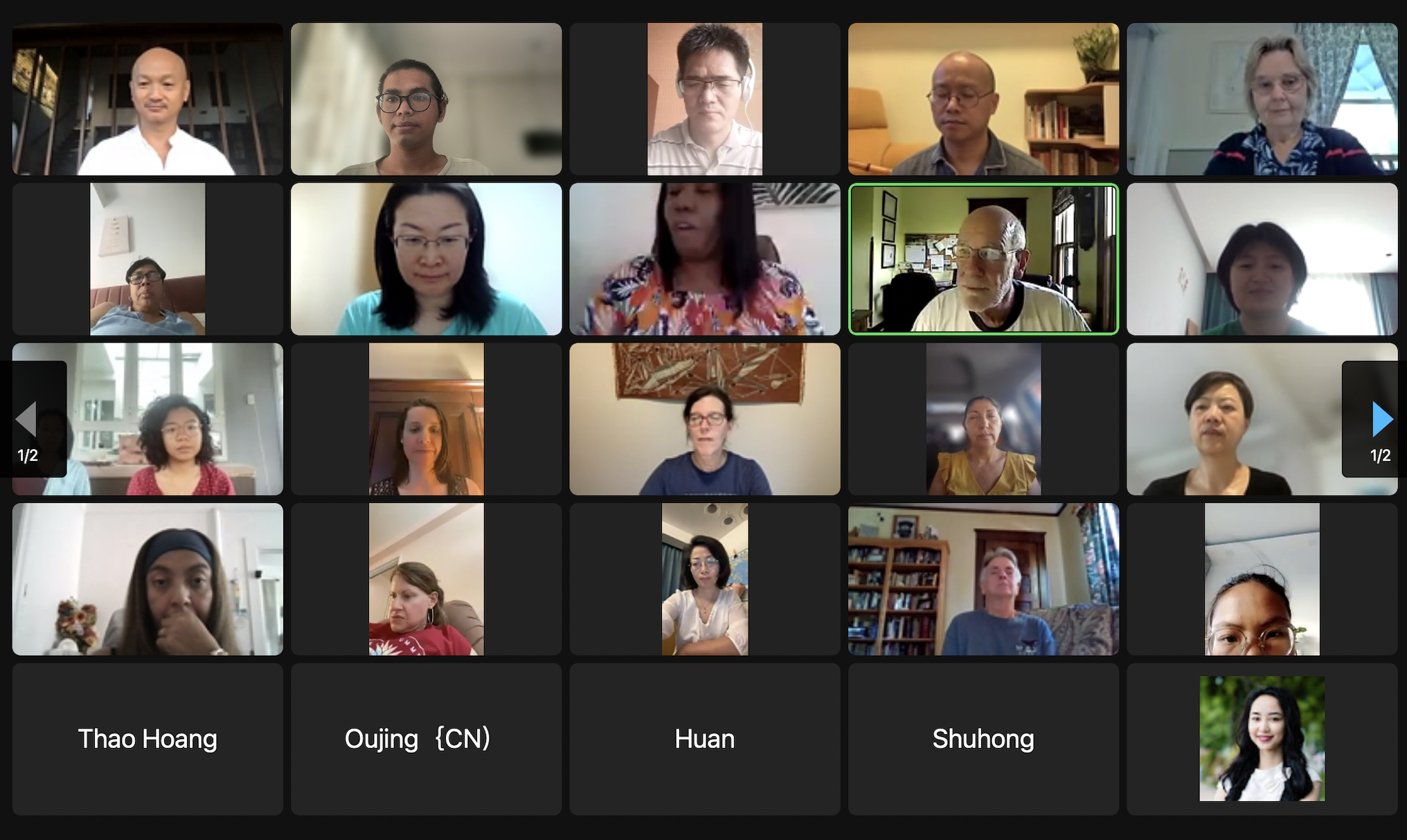Zoom video call grid of about 20 diverse MindKindness participants