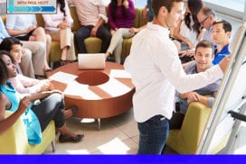 Group of diverse people in a modern lounge setting