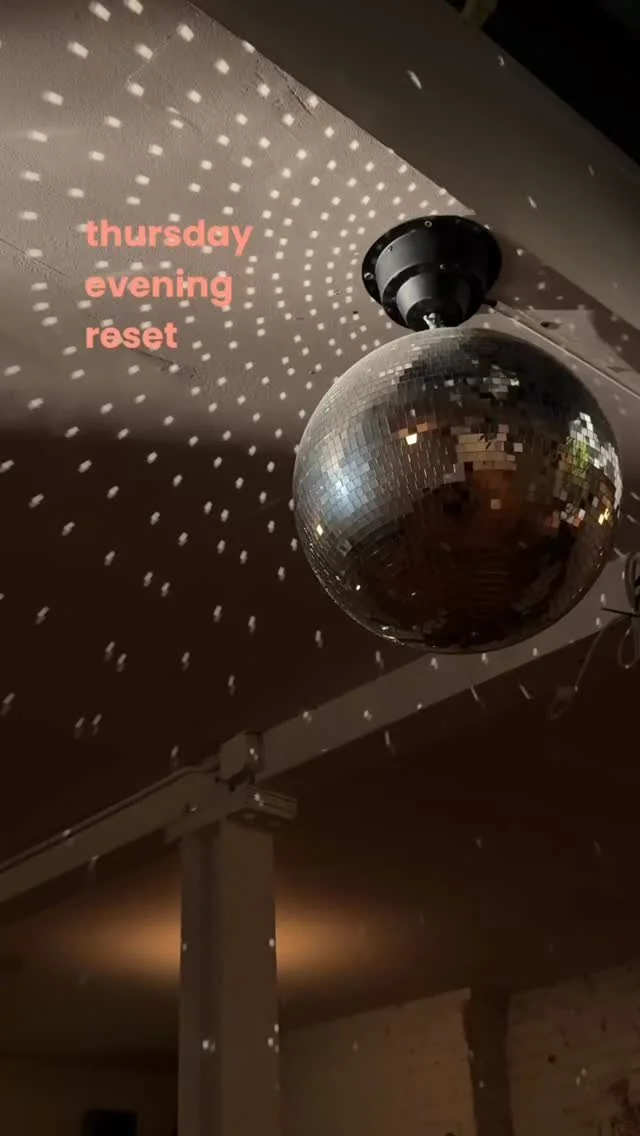 Instagram reel: thursday evening reset, disco ball casting light in the studio