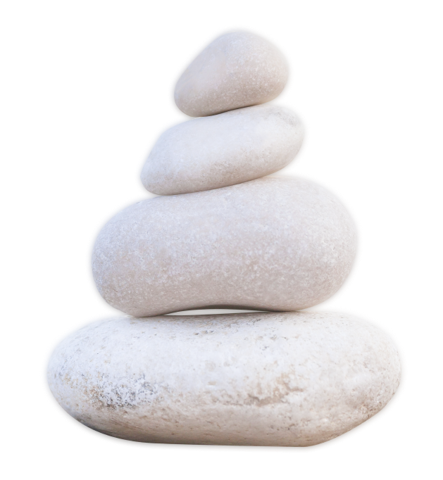 A balanced stack of four smooth zen stones.