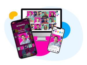 OutSnapped virtual photo booth shown on phone, monitor, and tablet