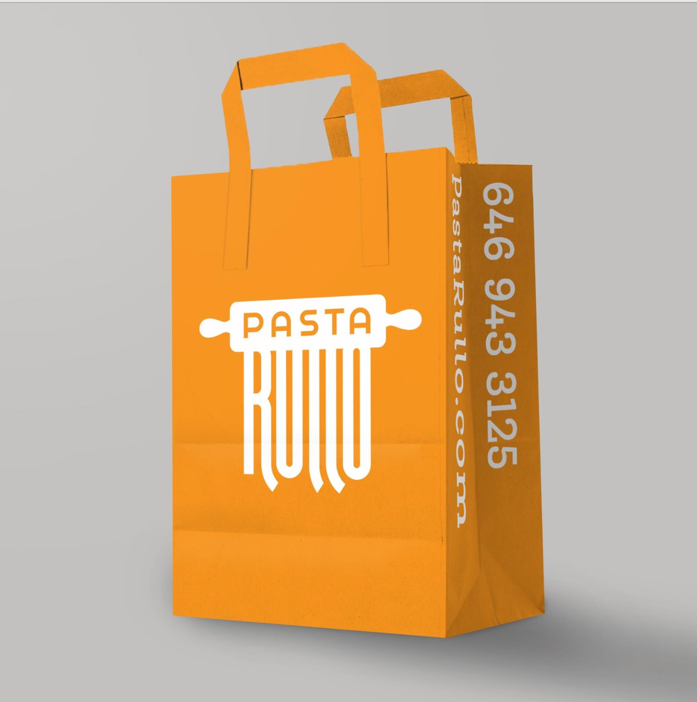 Branded orange Pasta Rullo takeout bag
