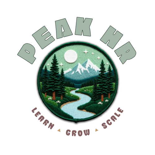 Peak HR embroidered badge logo with mountain, trees, river and moon