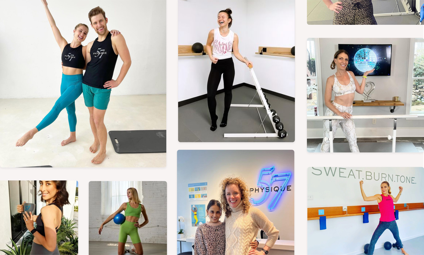 Physique 57 community collage of instructors and clients