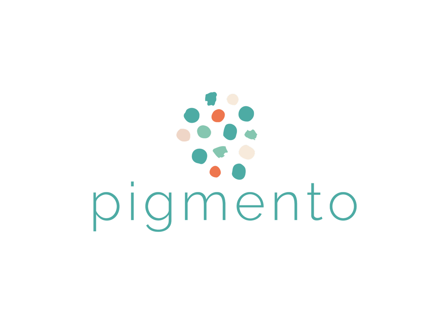 Pigmento logo — colorful dot cluster over the teal pigmento wordmark