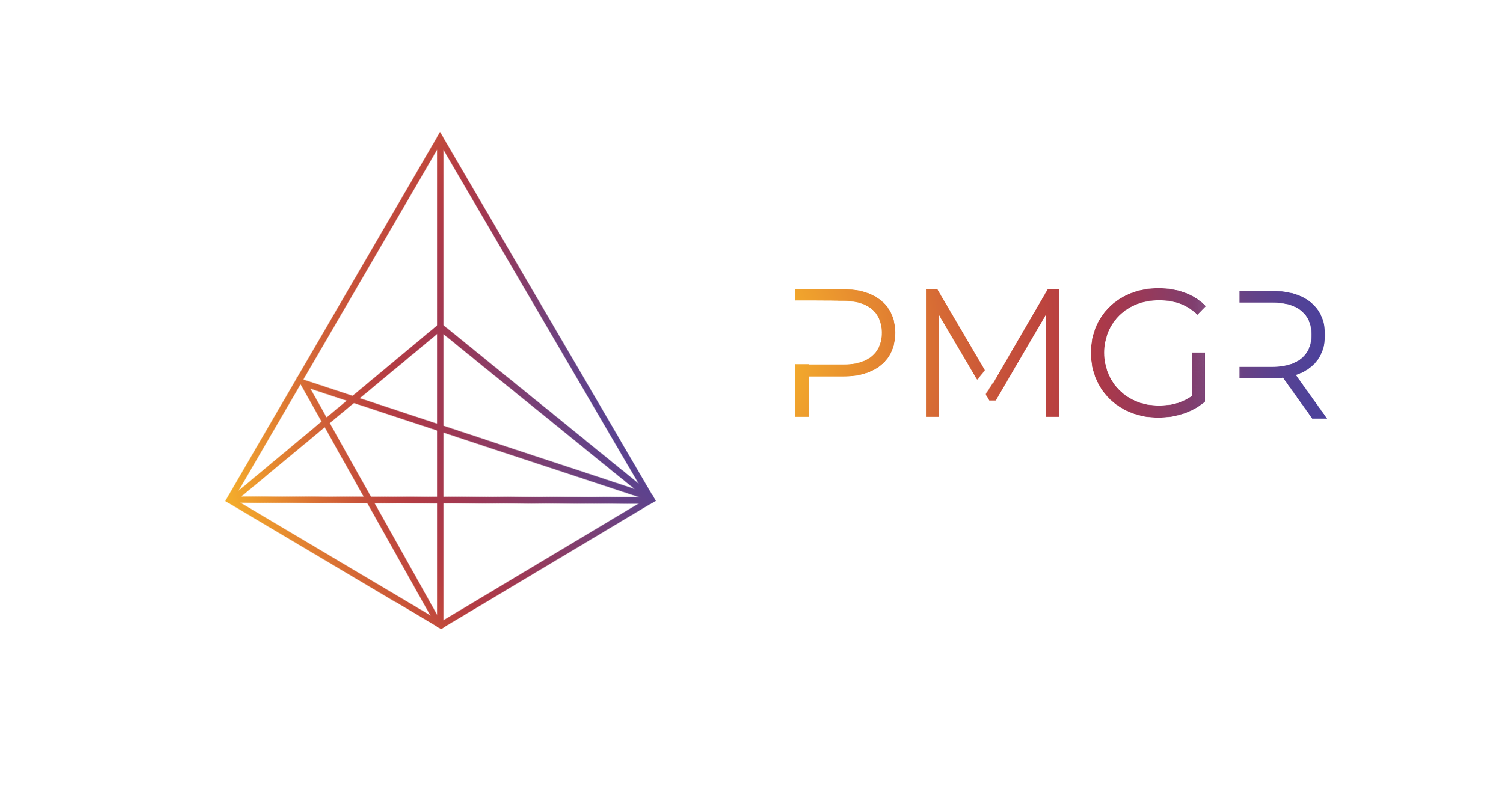 PMGR Studio logo — geometric diamond mark with gradient wordmark