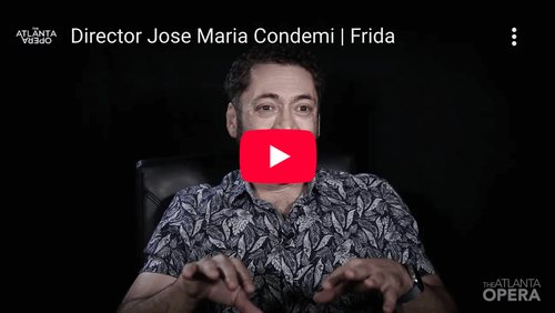 Jose Maria Condemi speaking to camera with Atlanta Opera branding visible.