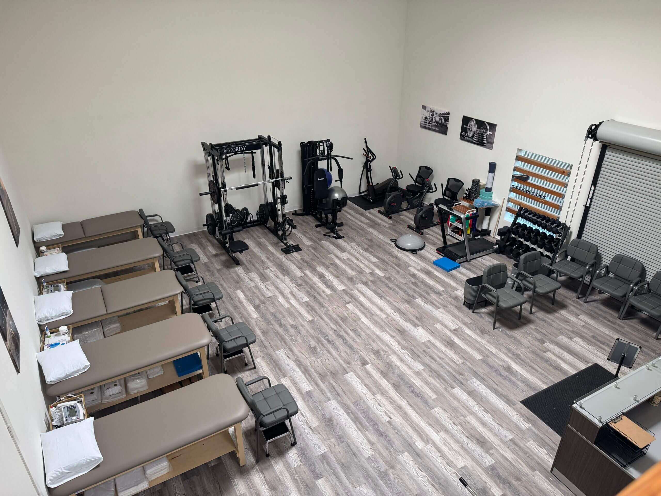 Overhead view of a ProFizix clinic with treatment tables and equipment