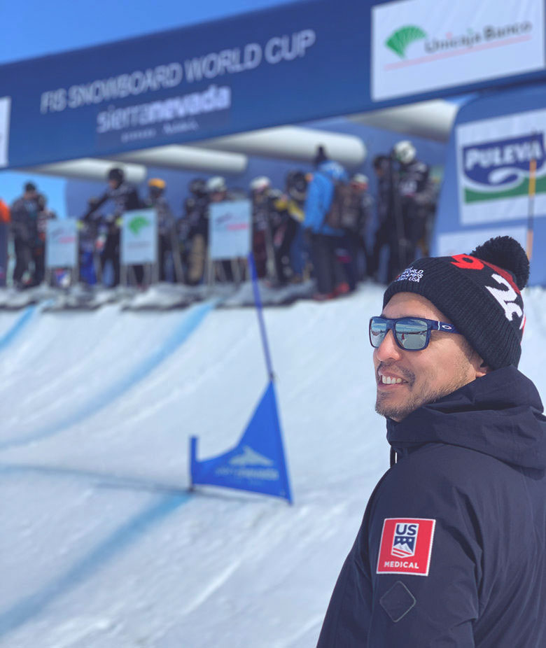 Dr. Chris Margallo in a US Medical jacket at the FIS Snowboard World Cup