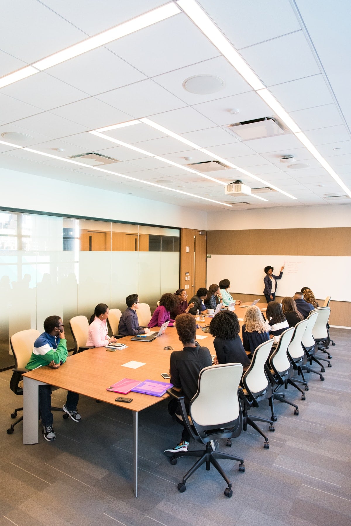 Team presentation in a corporate conference room
