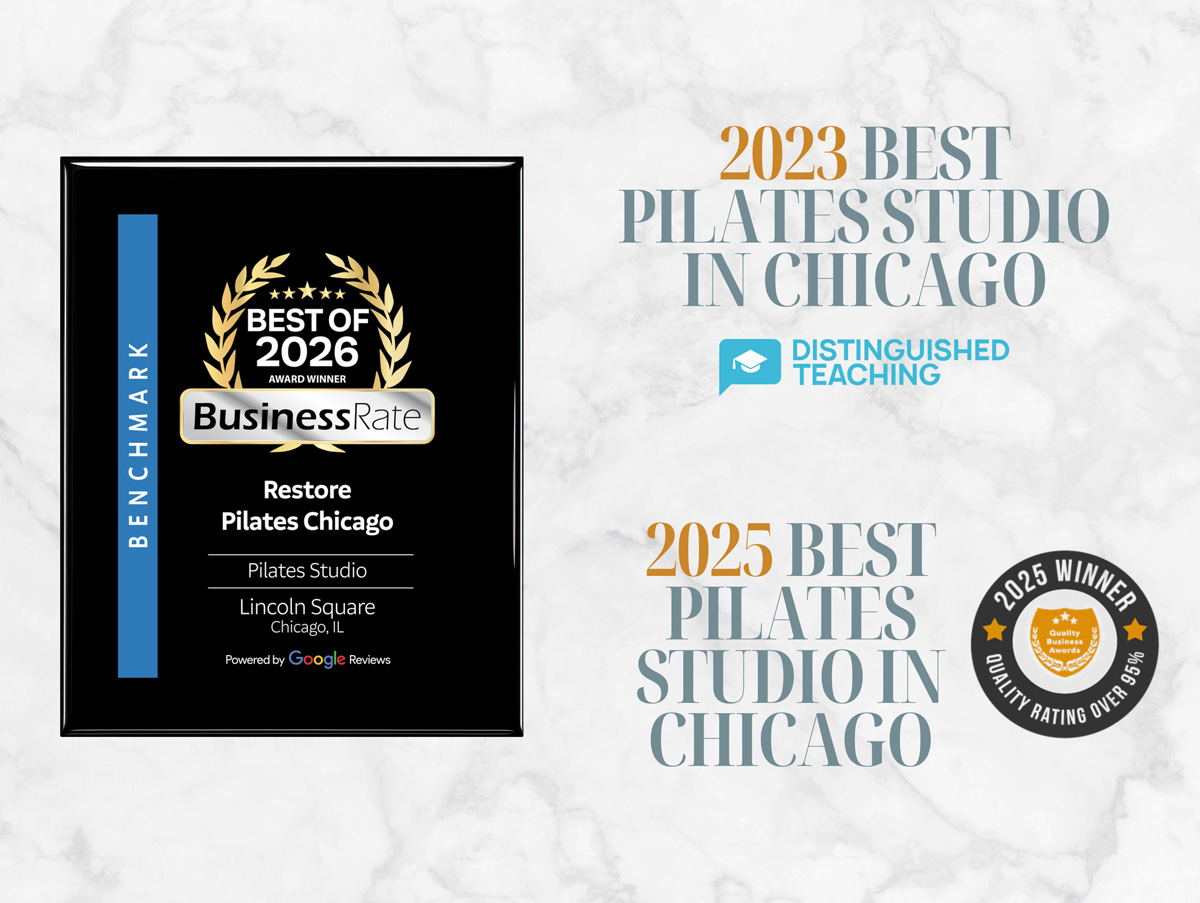 Awards graphic — Best Pilates Studio in Chicago 2023, 2025 and 2026