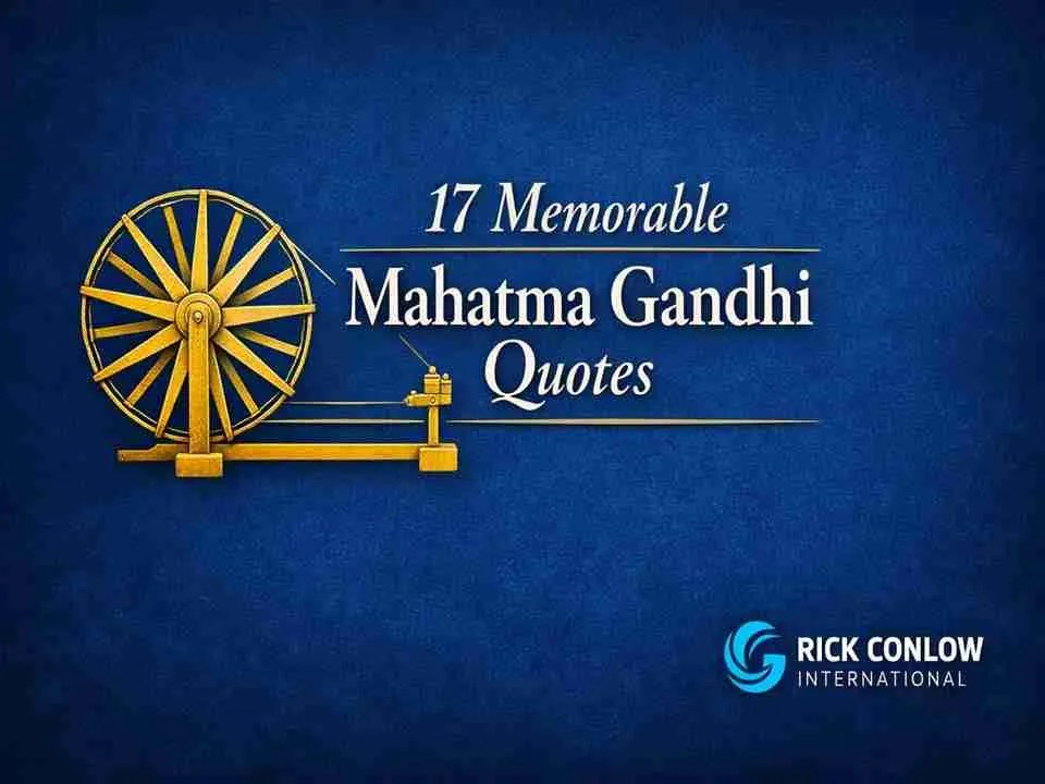 17 Memorable Mahatma Gandhi Quotes — spinning wheel illustration on dark blue