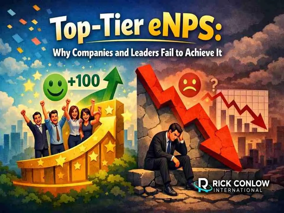 Top-Tier eNPS: Why Companies and Leaders Fail to Achieve It — celebrating team versus dejected businessman
