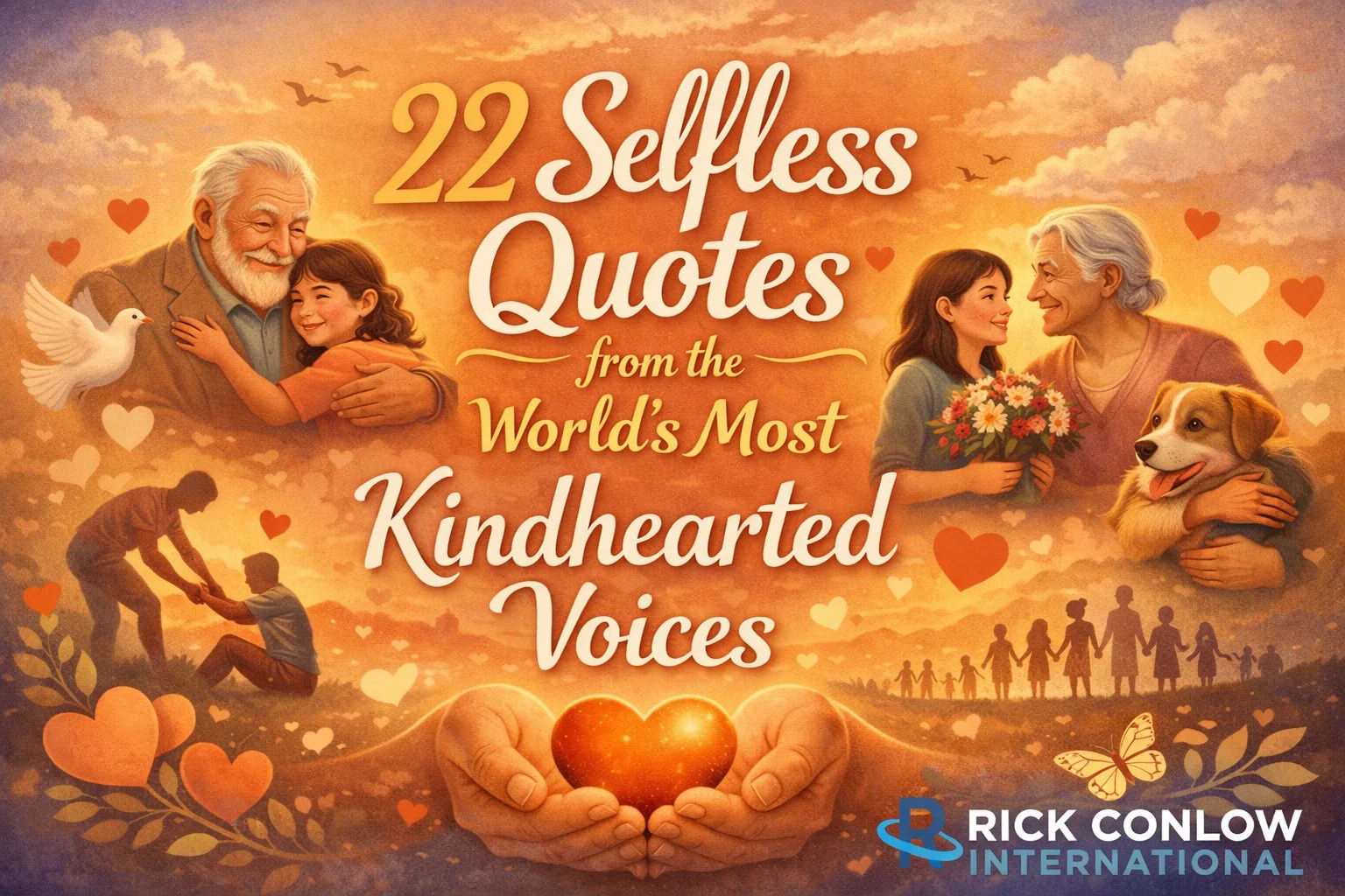 22 Selfless Quotes from the World’s Most Kindhearted Voices — illustrated figures embracing with hearts