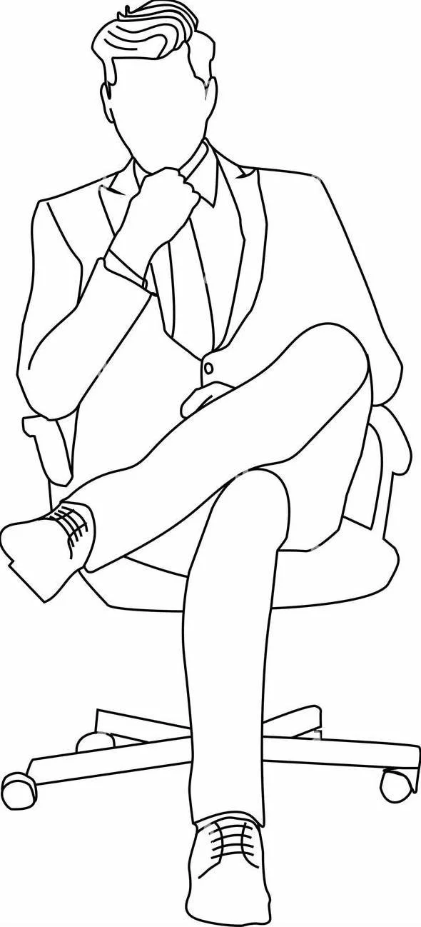 Continuous line drawing of a seated businessman, thinking