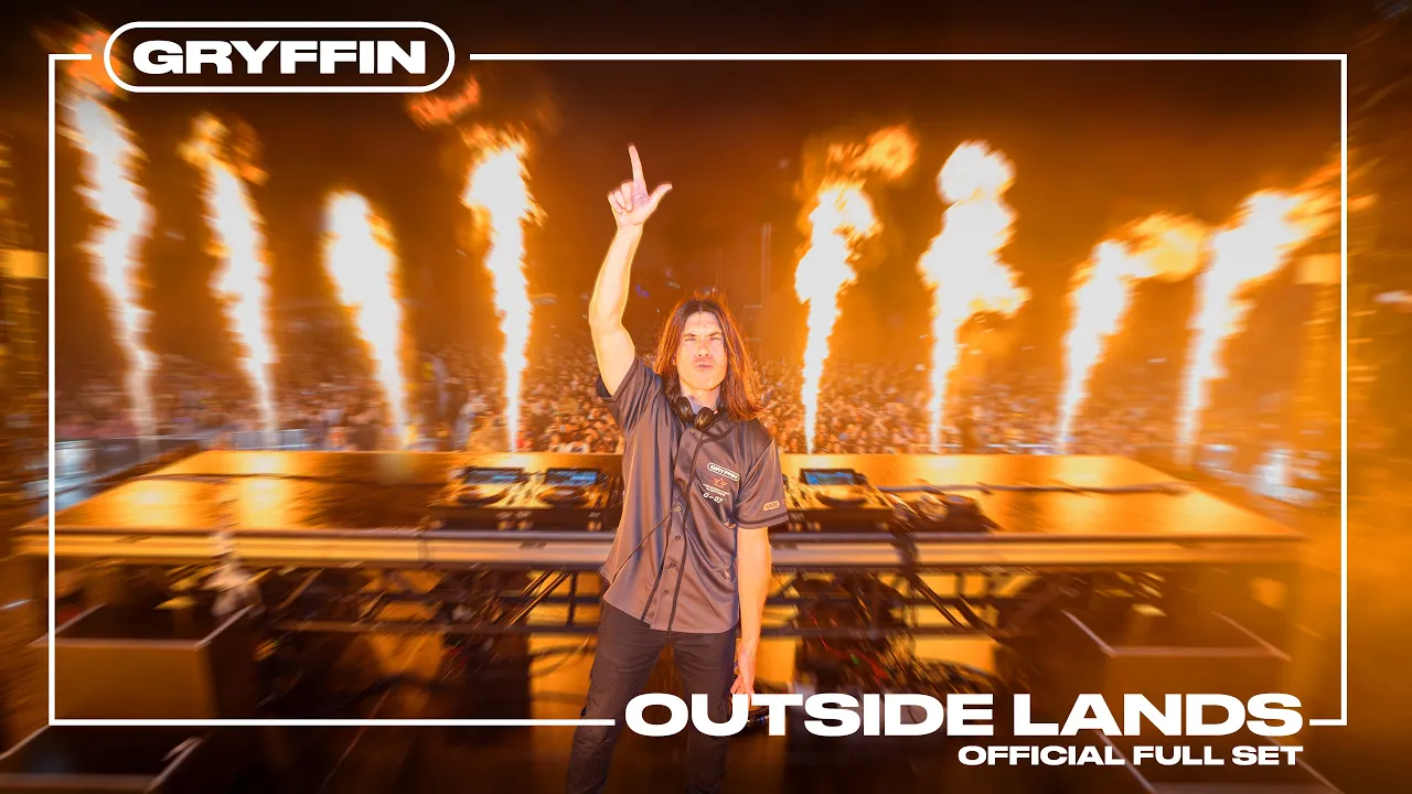 Gryffin performing at Outside Lands festival at the DJ booth with pyrotechnics
