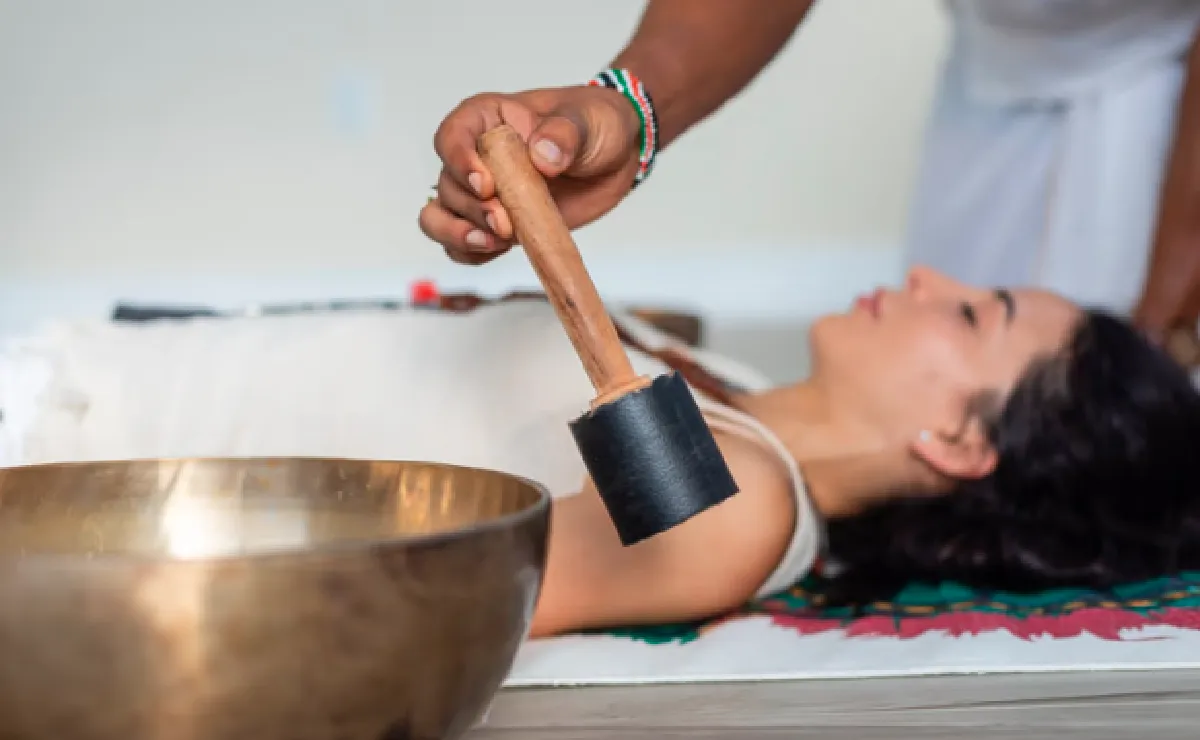 Sound healing session with a singing bowl