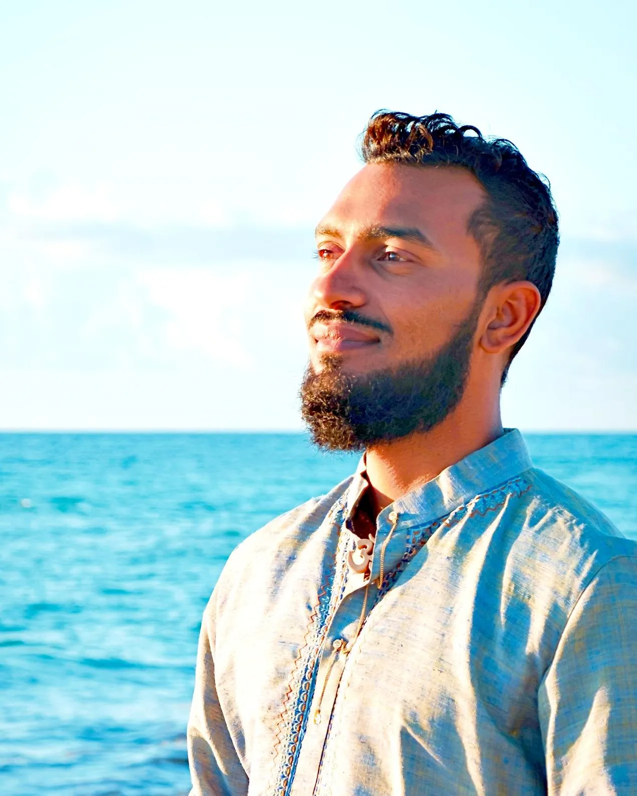 Sri Sudarshan looking out over the ocean