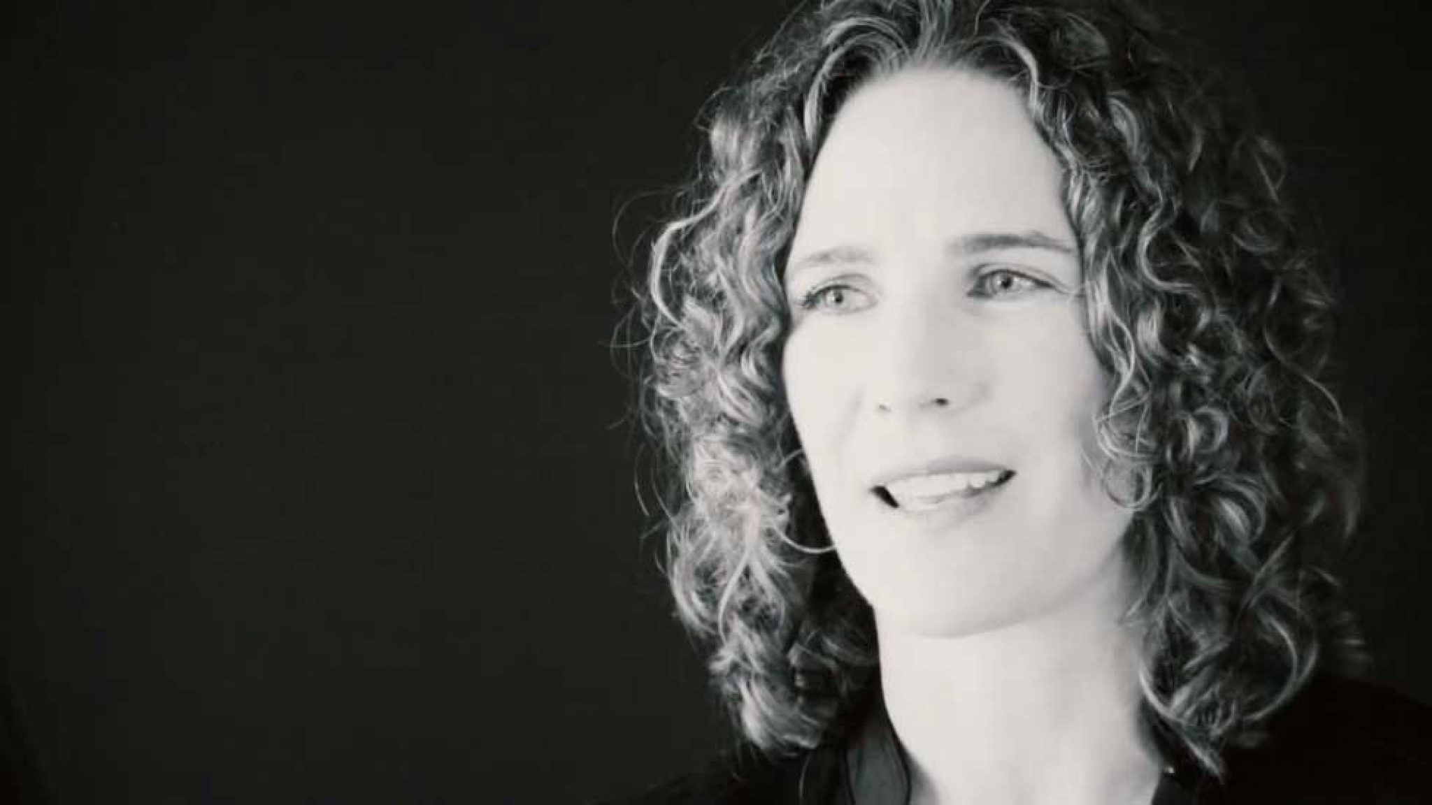Sarah Happel, black-and-white portrait