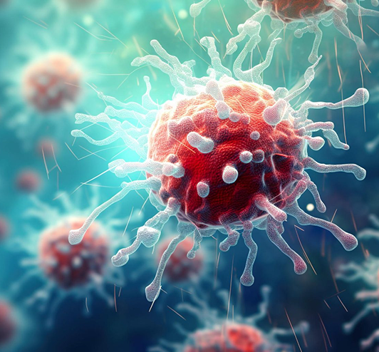 3D render of a cancer cell with tendrils