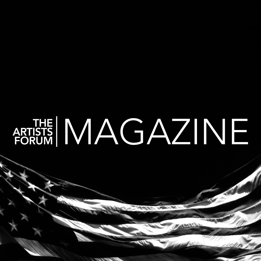Black and white photograph of a US flag dramatically lit against black, Robert Longo Ascending Flag