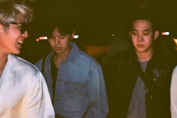 Three young men outdoors at night, from The Rose — Come Back to Me