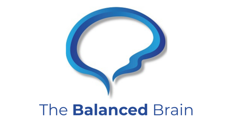 The Balanced Brain logo — blue speech-bubble brain icon with wordmark