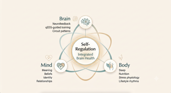 Brain, Body, and Mind model centered on self-regulation and integrated brain health