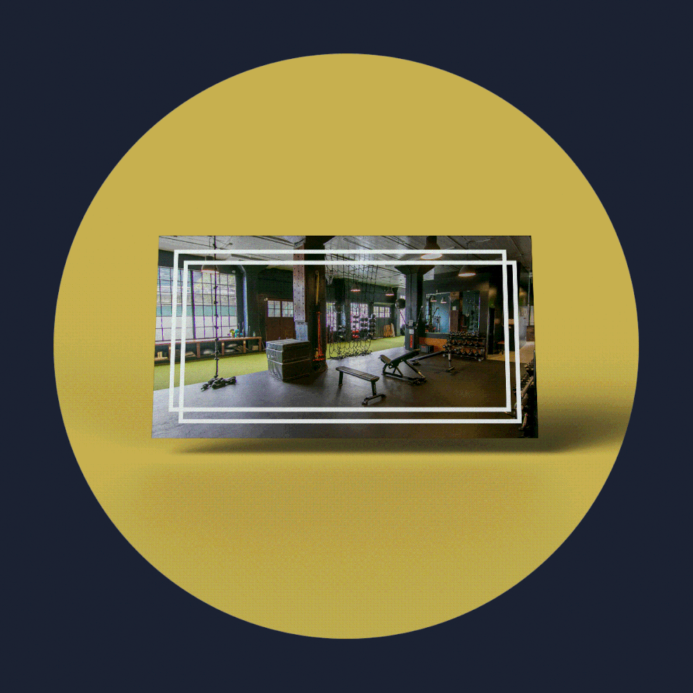 Studio Owner selector — animated gym interior inside a gold circle