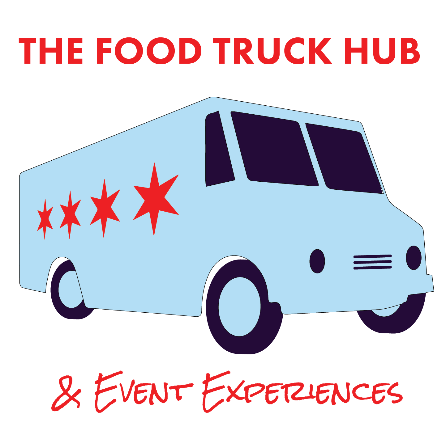 The Food Truck Hub & Event Experiences logo — light blue food truck with Chicago four-star flag and red wordmark