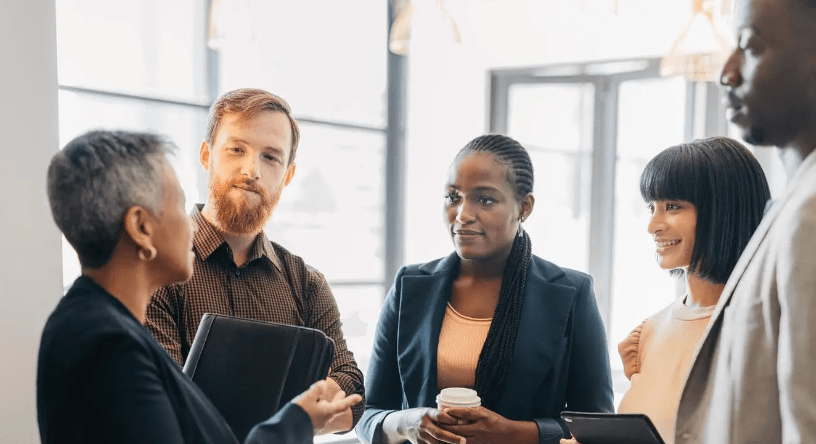 Group of business professionals in a discussion