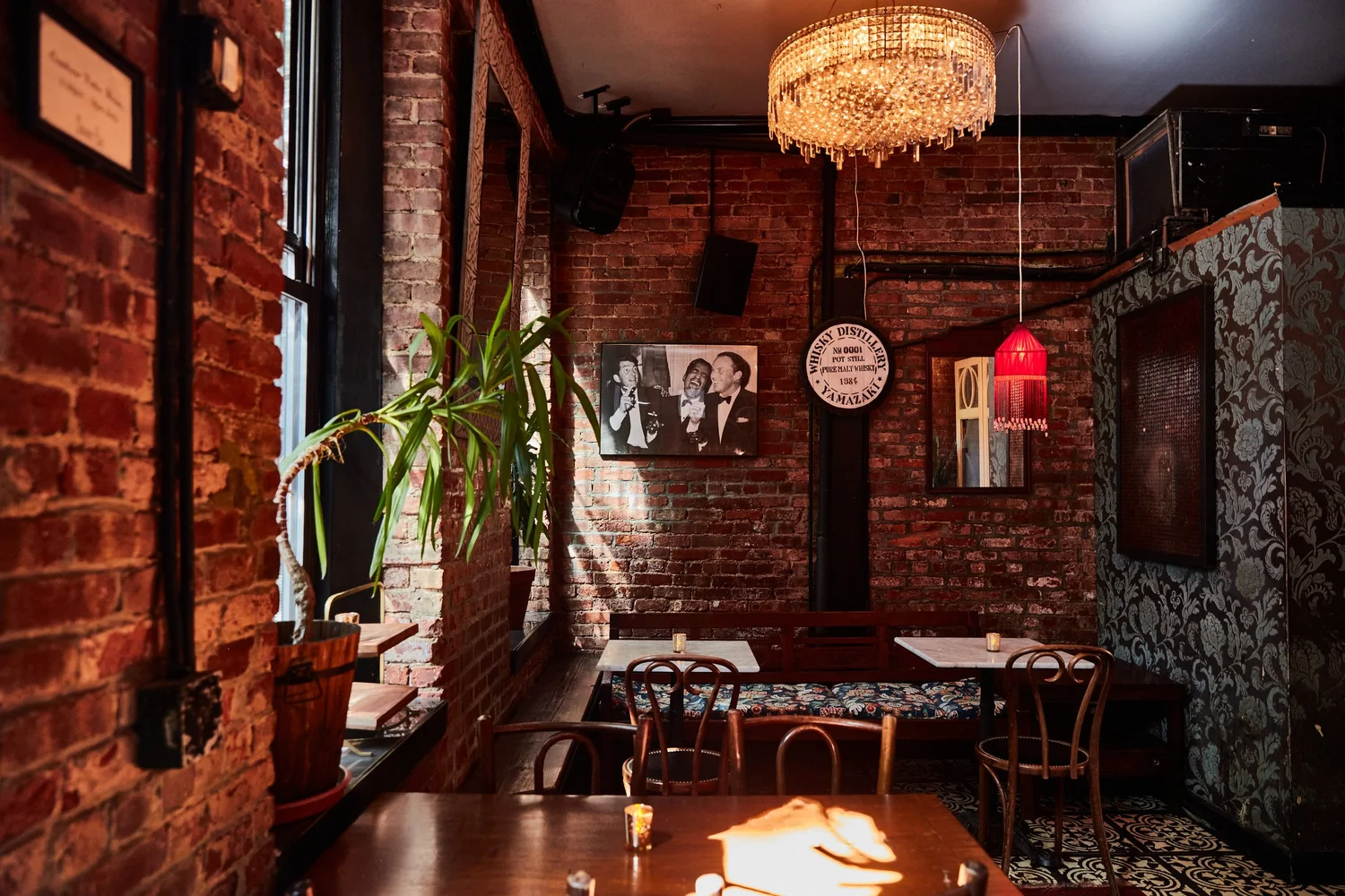 The room seen from the far end of the bar