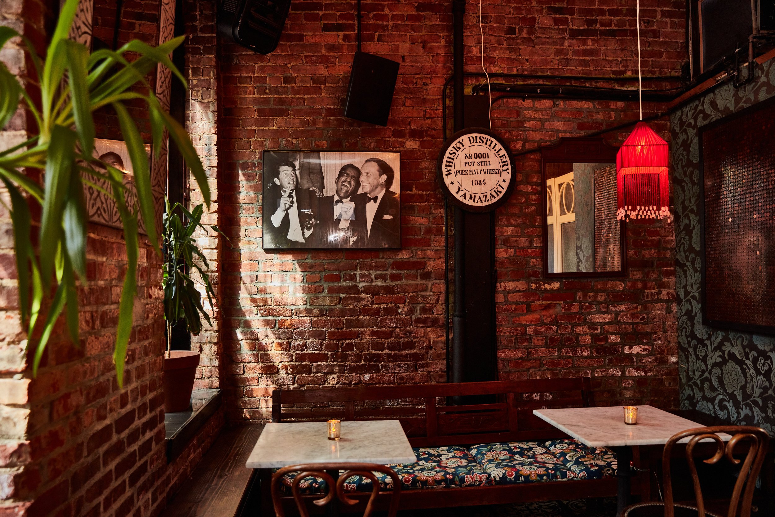 Warm light across the bar's wooden counter