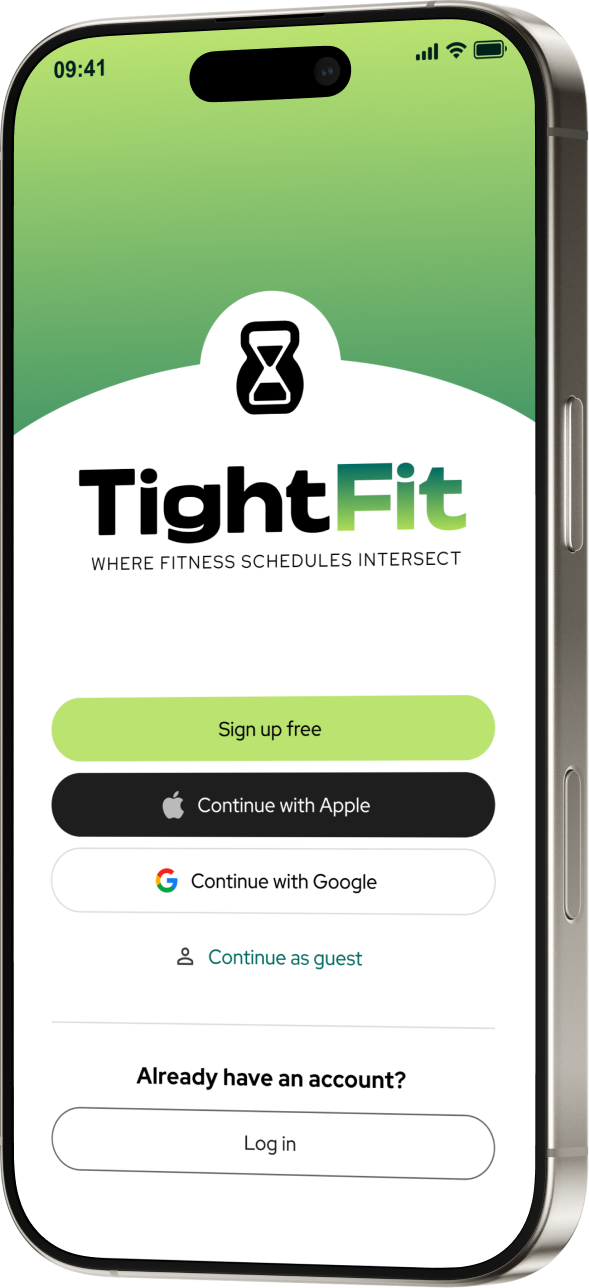 iPhone showing the TightFit app sign-in screen