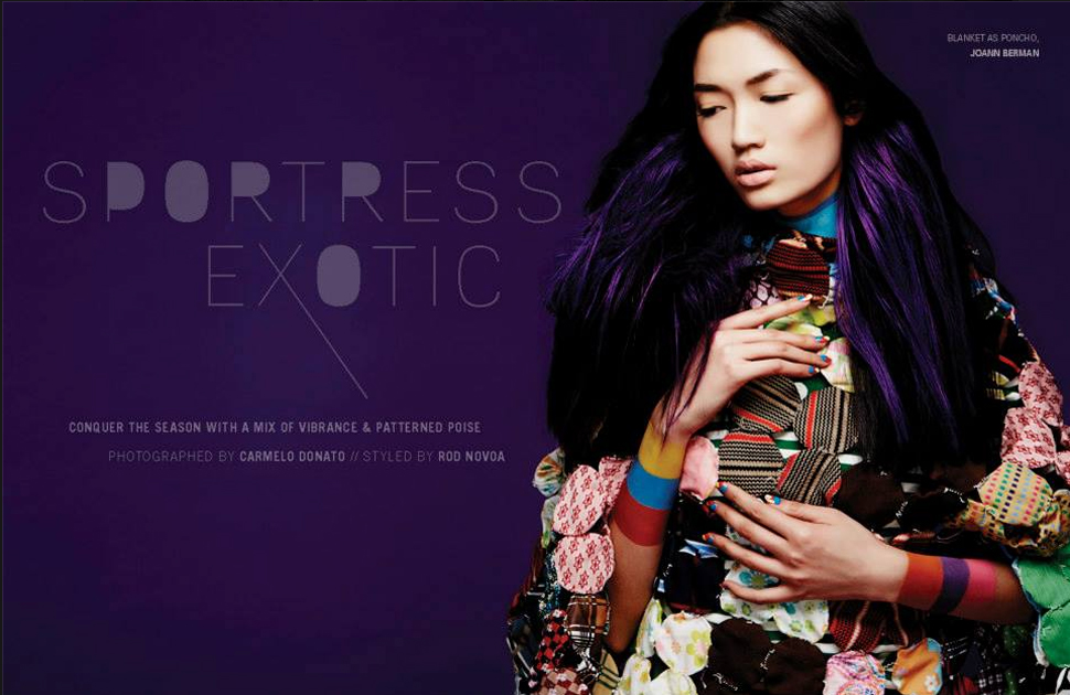 Magazine editorial ‘Sportress Exotic’ with purple-highlighted hair