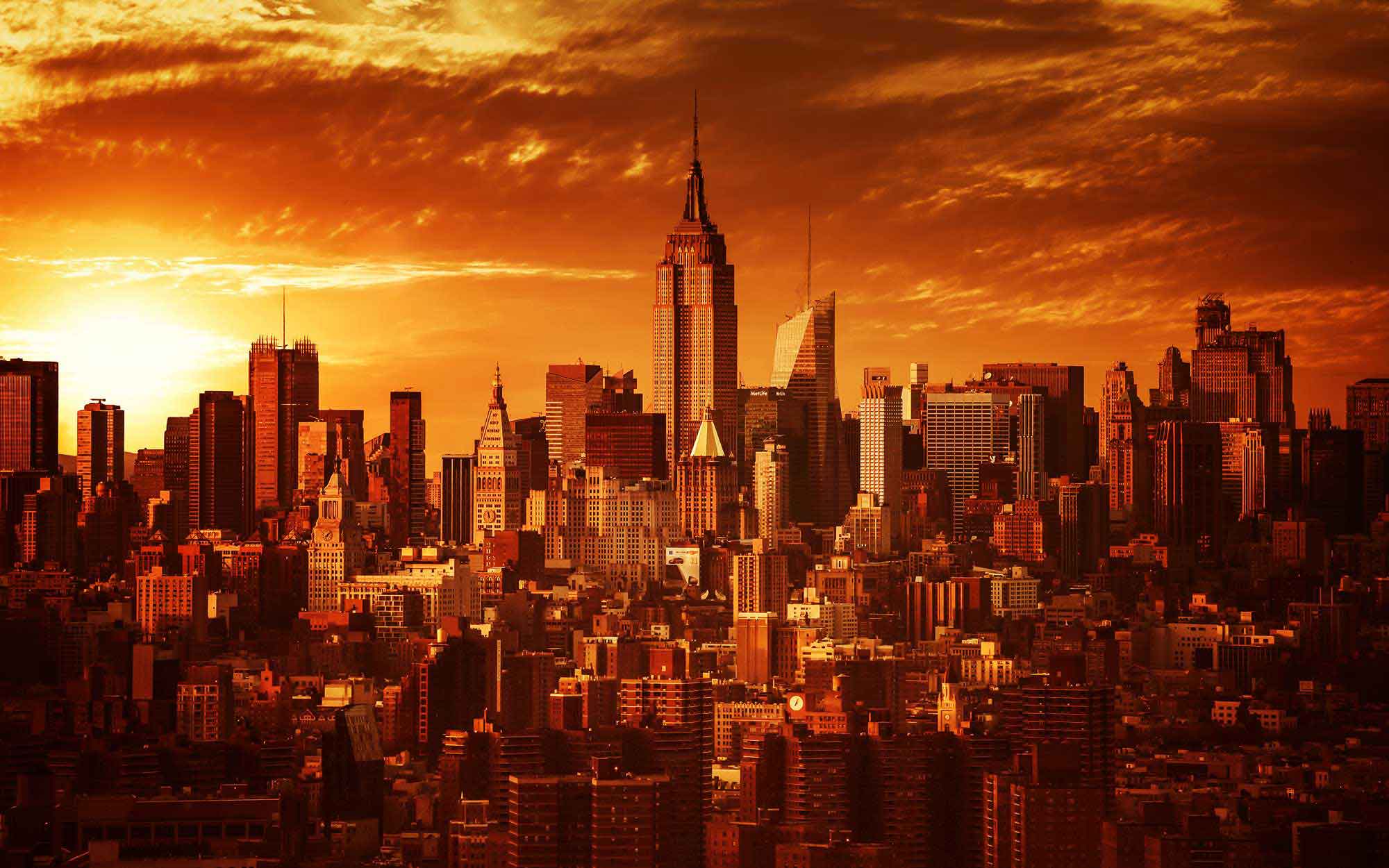 New York City skyline at sunset