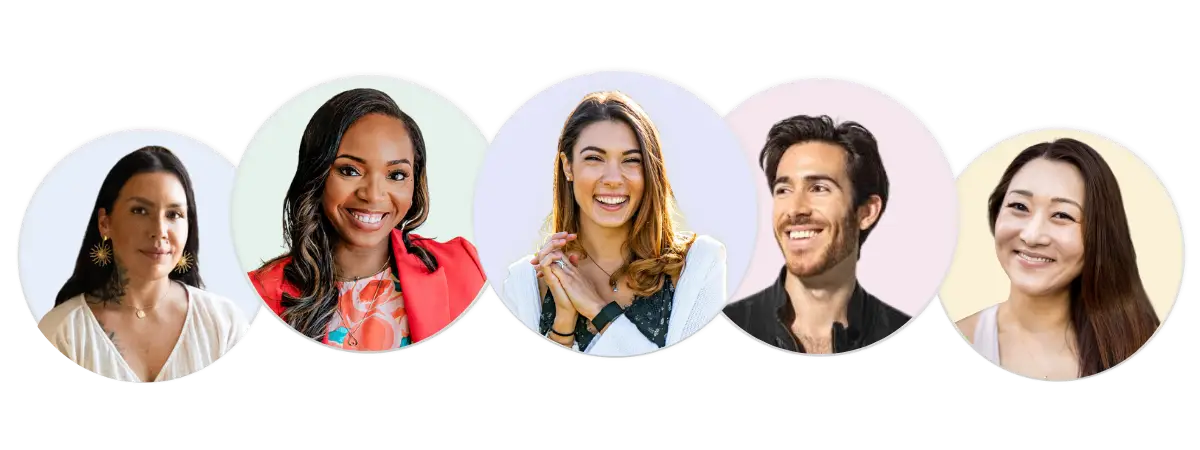 Five Twello wellness coaches in circular headshot crops arranged in a row