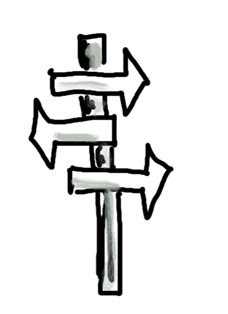 Hand-drawn signpost with multiple arrows