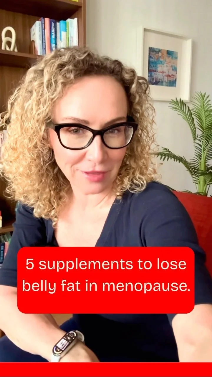 Instagram reel: Mila with glasses talking about 5 supplements to lose belly fat in menopause
