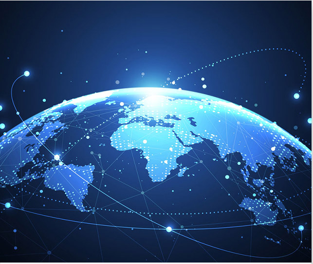 Illuminated digital globe with global network connections