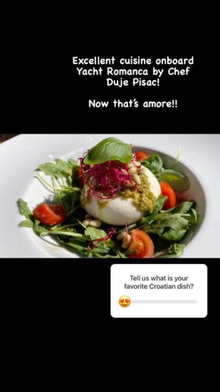 Instagram reel: gourmet burrata salad prepared aboard a yacht