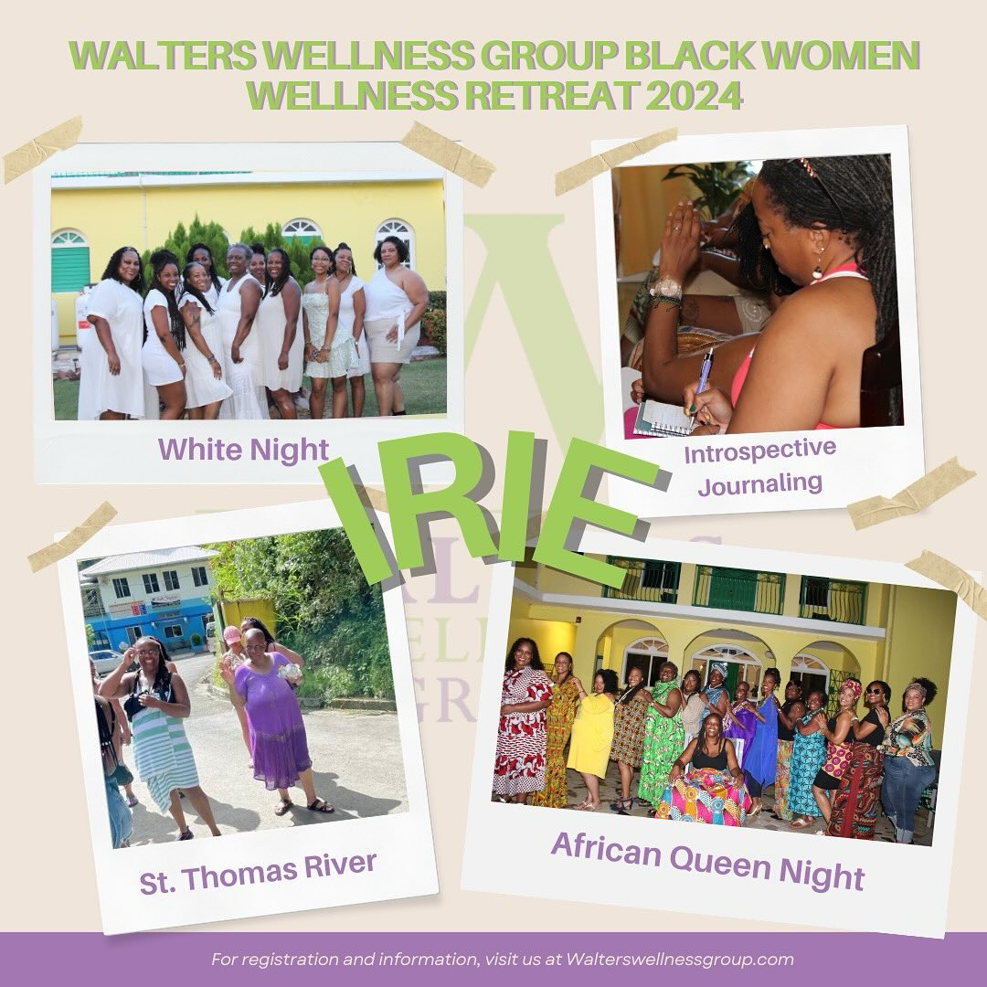 Black Women Wellness Retreat 2024 photo collage — White Night, Introspective Journaling, St. Thomas River and African Queen Night