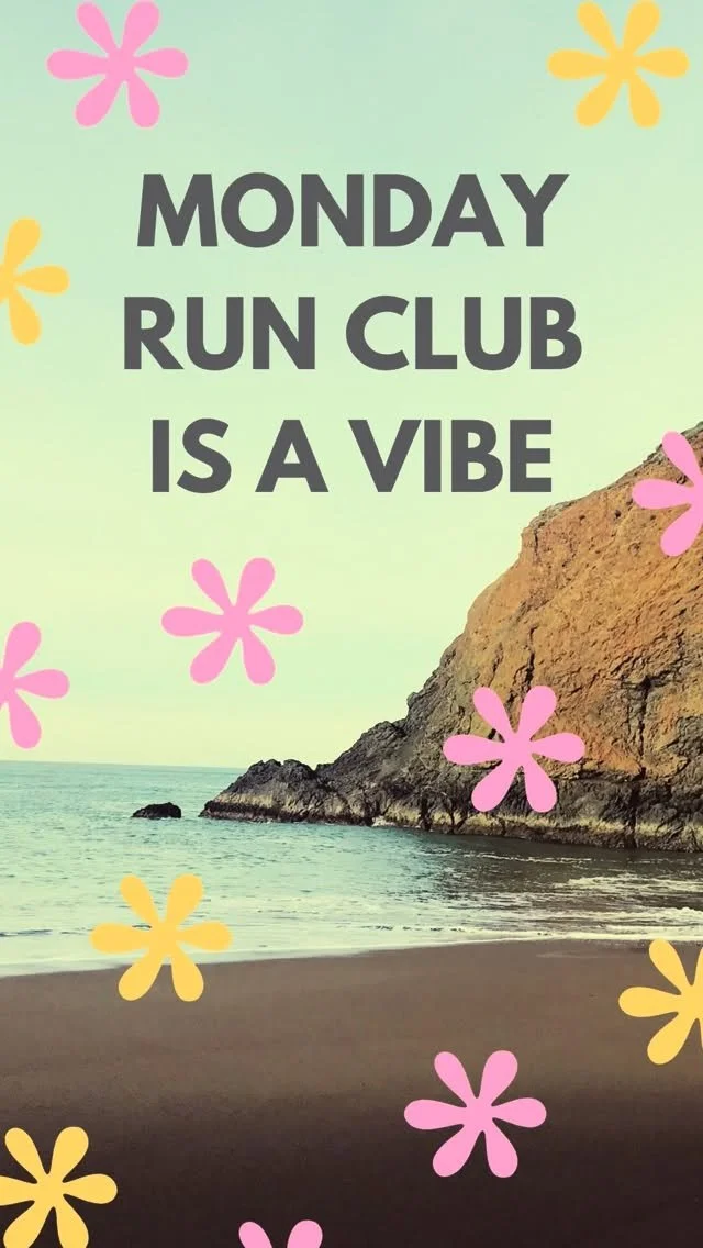 Monday Run Club Is A Vibe — flower doodles over a beach cliff