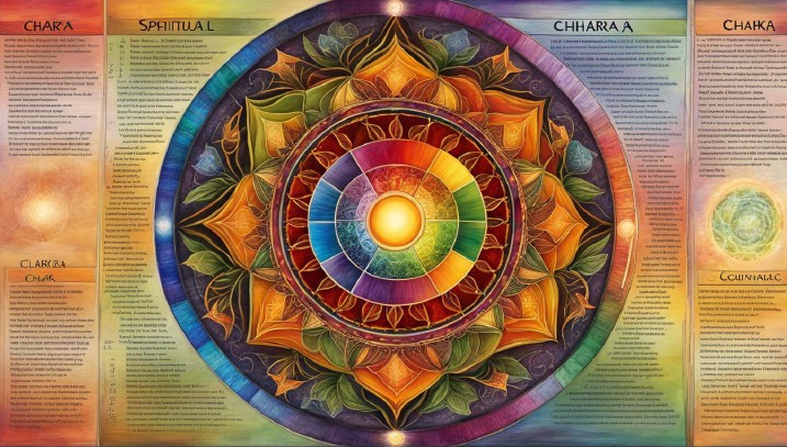 Illustrated chakra mandala diagram with labeled color rings