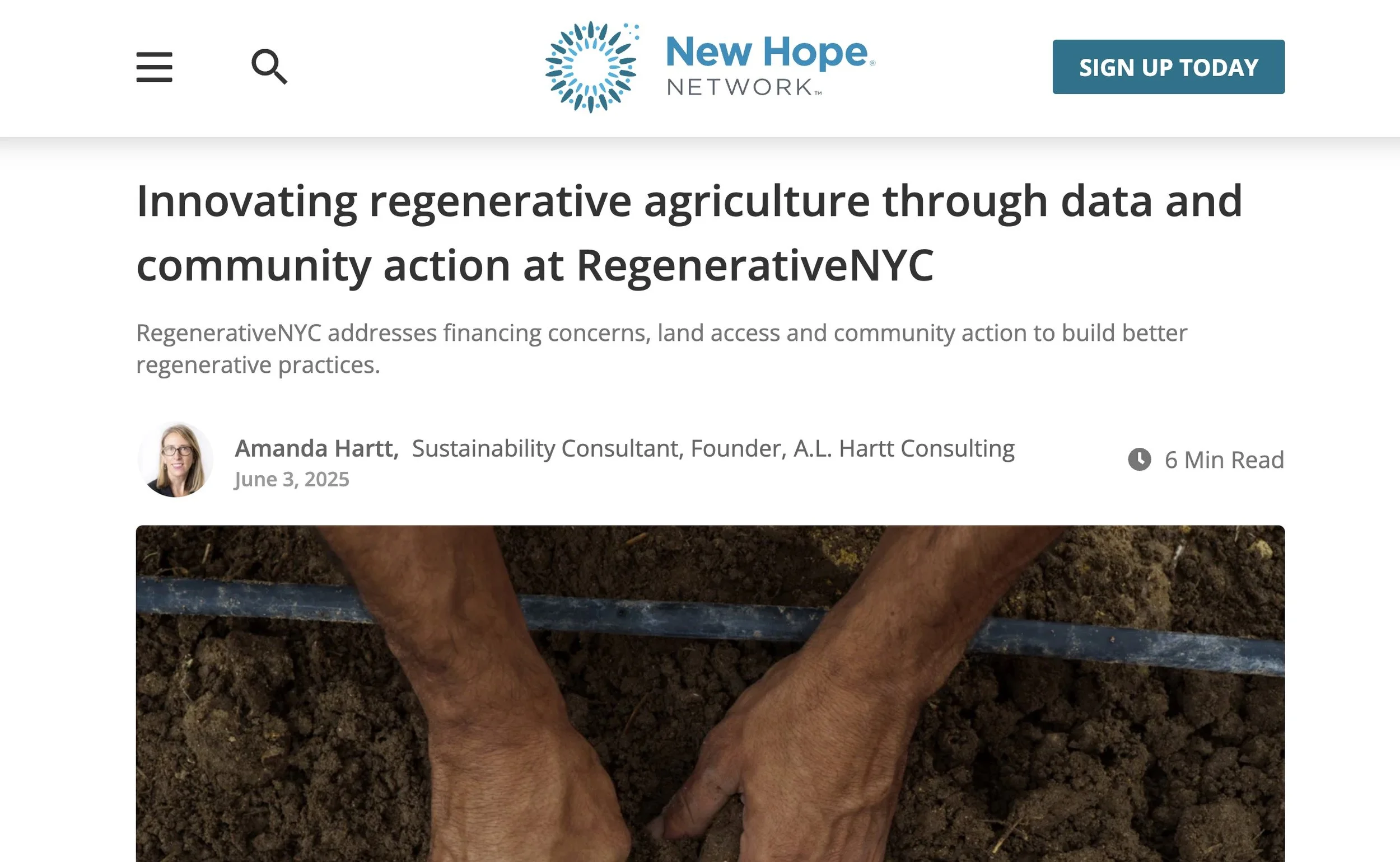 New Hope Network article about innovating regenerative agriculture at RegenerativeNYC